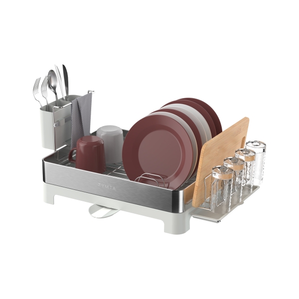 All-in-One Big Capacity Dish Drying Rack 51 x 32 x 24.6 cm - Silver / Stone