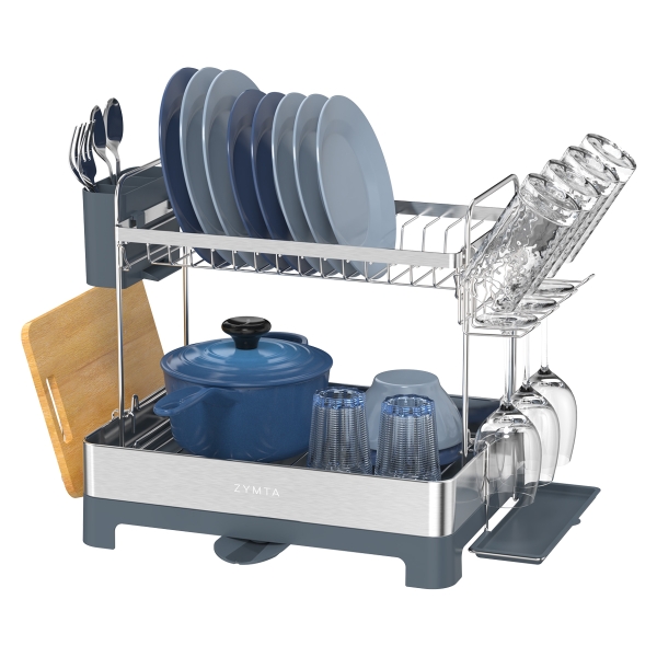 All-in-One Big Capacity Dish Drying Rack 57.1 x 32 x 38.5 cm - Silver / Grey