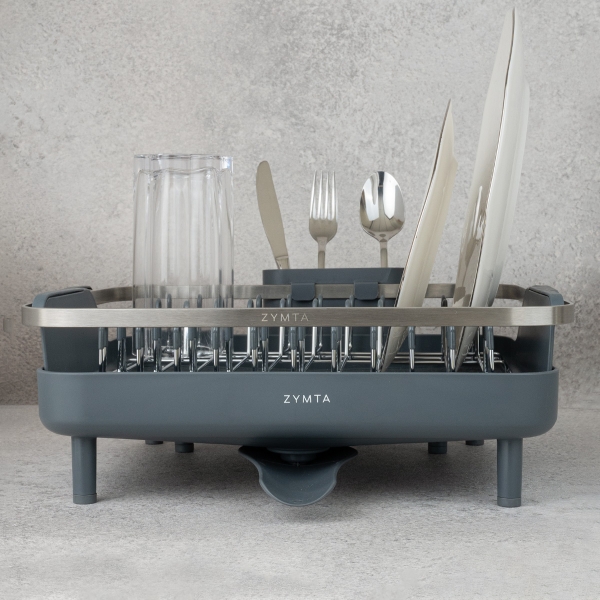 Kitchen Dish Drying Rack - 30.8 - 48 x 35.7 x 11.2 cm - Silver / Grey