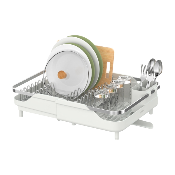 Kitchen Dish Drying Rack - 30.8 - 48 x 35.7 x 11.2 cm - Silver / Stone