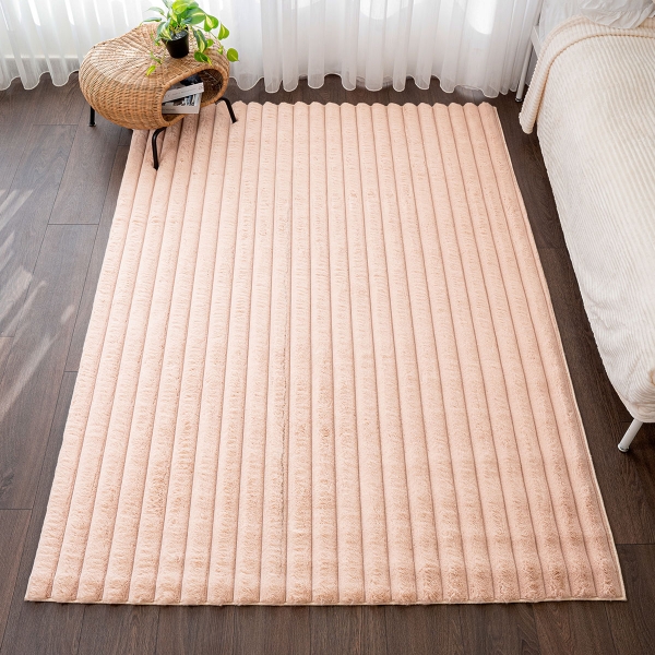 Para Sala Vertical Stripes Faux Rabbit Fur Carpet 160 x 230 cm Rectangular Zymta Winter Carpet - Pink