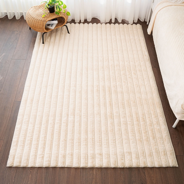 Para Sala Vertical Stripes Faux Rabbit Fur Carpet 160 x 230 cm Rectangular Zymta Winter Carpet - Light Beige