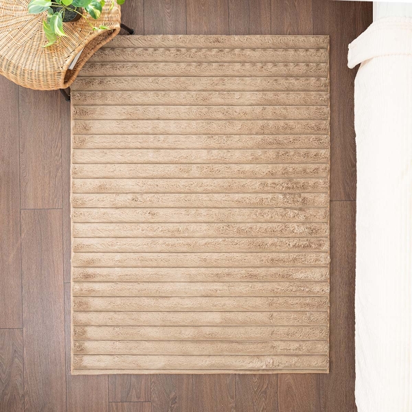 Para Sala Horizontal Stripes Faux Rabbit Fur Carpet 120 x 160 cm Rectangular Zymta Winter Carpet - Brown