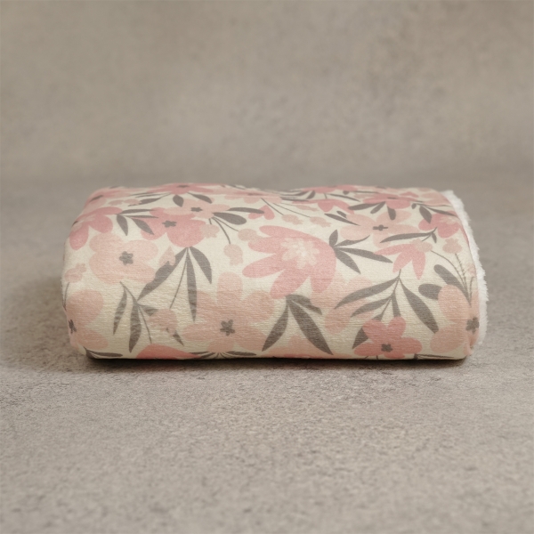 Cherry Blossom Double Sided Baby Blanket 100 x 75 cm - Pink / Cream / Green 