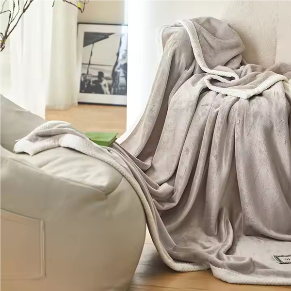 Double Layer Lamb Single Throw Blanket 180 x 200 cm - Light Grey / White