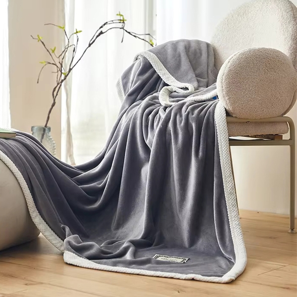 Double Layer Lamb Single Throw Blanket 180 x 200 cm - Grey / White