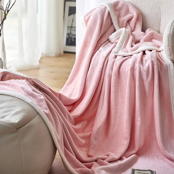 Double Layer Lamb Single Throw Blanket 180 x 200 cm - Pink / White