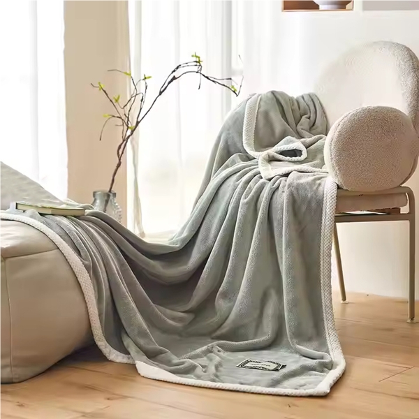 Double Layer Lamb Single Throw Blanket 180 x 200 cm - Green / White