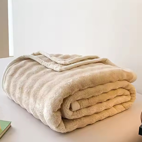 Waffle Single Throw Blanket 180 x 200 cm - Beige / White