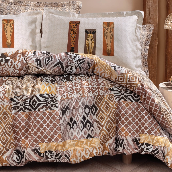 4 Pieces Mauren Ranforce King Size Duvet Cover Set 240 x 220 cm - Beige