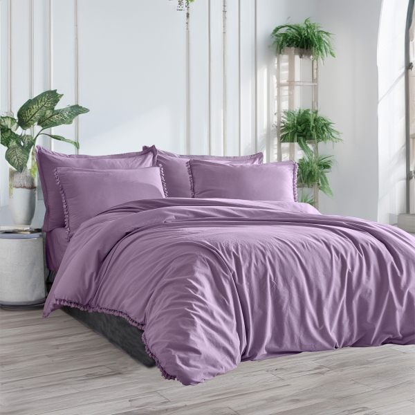 4 Pieces Nil Cotton Double Duvet Cover Set 200 x 220 cm - Lilac