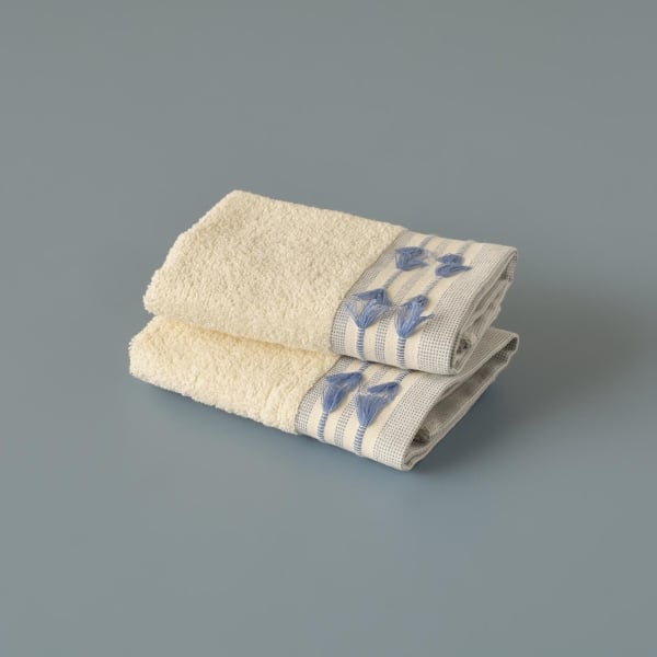 2 Pieces Tassel Cotton Hand Towel Set 30 x 30 cm - Blue