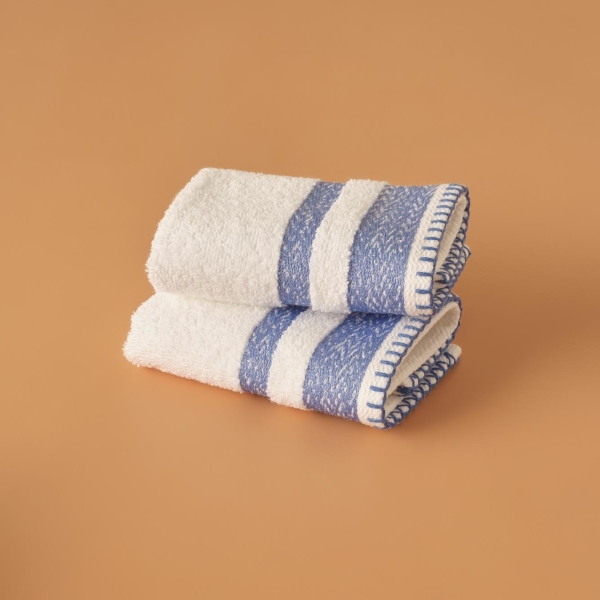 2 Pieces Melange Cotton Hand Towel Set 30 x 30 cm - Blue