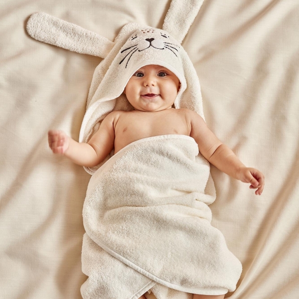 Rabbit Cotton Swaddle Towel 75 x 75 cm - Ecru