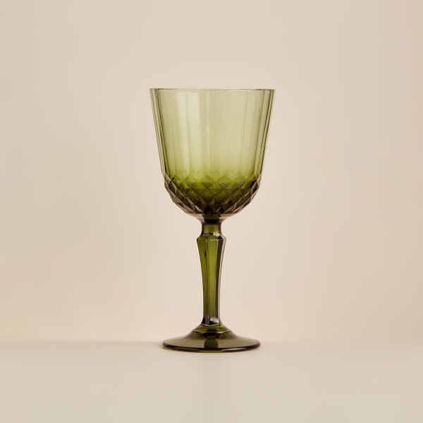 6 Pieces Colore Cut Glass Cup 310 ml - Green