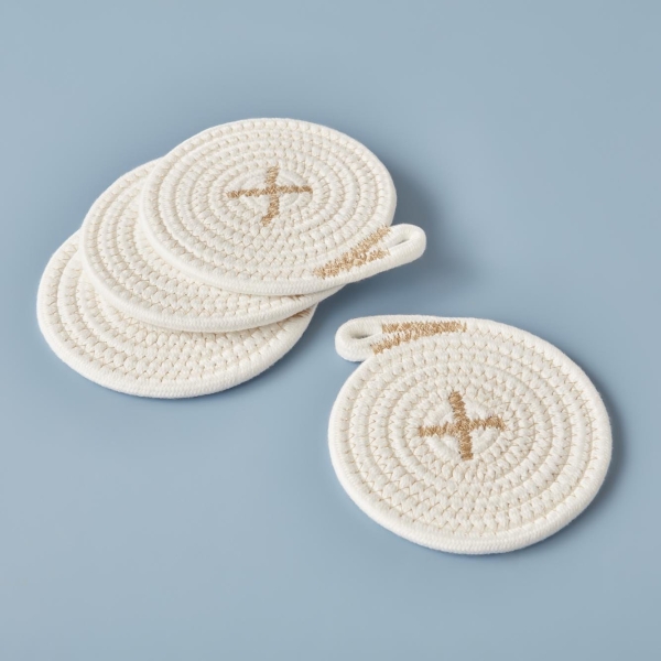 4 Pieces Burnia Cotton Decorative Coaster Set 12 cm - Cream