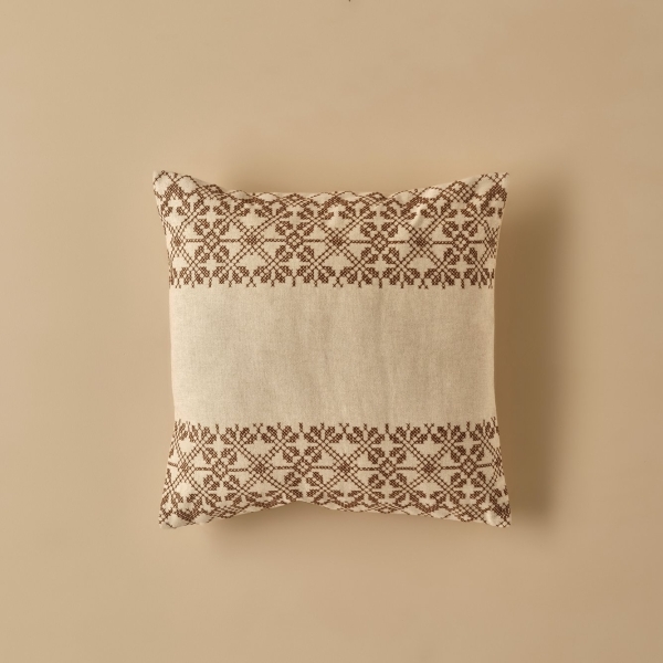 Victorian Embroidered Cover Cushion 45 x 45 cm - Beige