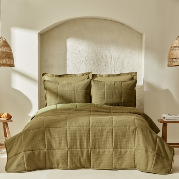 4 Pieces Muse Double Spring Bedspread Set 200 x 220 cm - Khaki