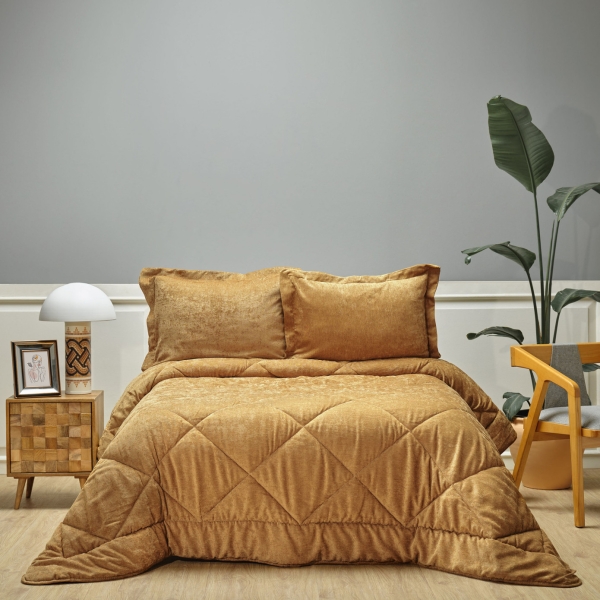 3 Pieces Sheen Double Bedspread Set 230 x 250 cm - Mustard