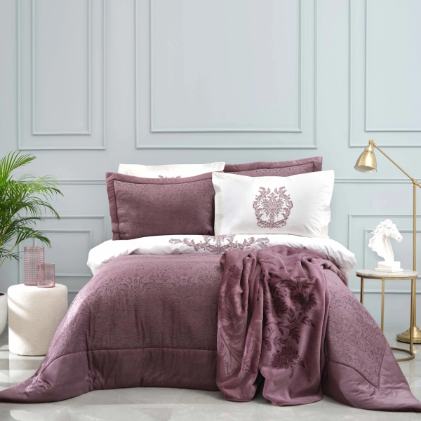 10 Pieces Benjamin Double Dowry Set 200 x 220 cm - Plum