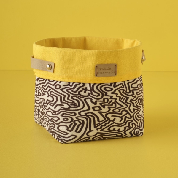 Keith Haring Cartoon Organizer Basket 22 x 18 cm - Beige / Yellow / Brown