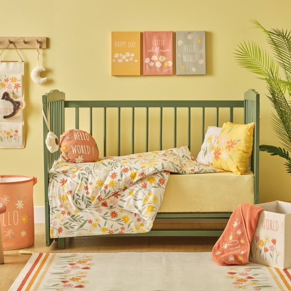 3 Pieces Freya Cotton Baby Duvet Cover Set 100 x 150 cm - Orange / Yellow / Green / Cream