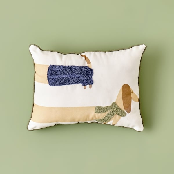 Sausage Dog Cotton Kids Throw Pillow 30 x 40 cm - White / Beige / Navy Blue / Green