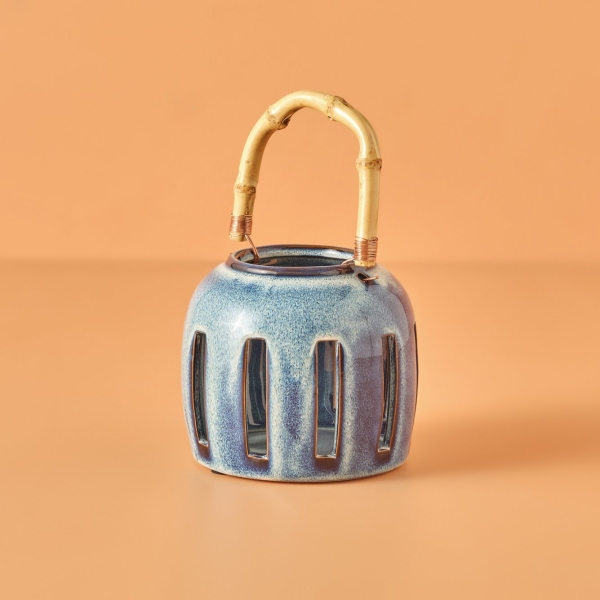 Nilsa Stoneware Lantern Blue 15 x 30 cm - Light Blue 