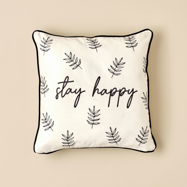 Stay Happy Polyester Throw Pillow 45 x 45 cm -  Black / White 