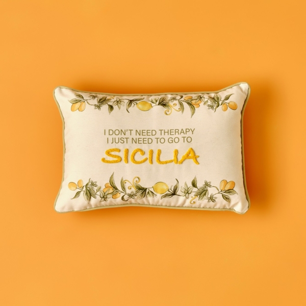 Sicilia Cotton Throw Pillow Cover 35 x 50 cm - Yellow / Green / Beige