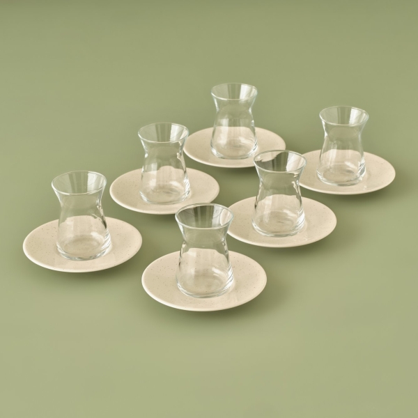 6 Pieces Sand Porcelain Tea Glasses Set 132 cc - Cream 
