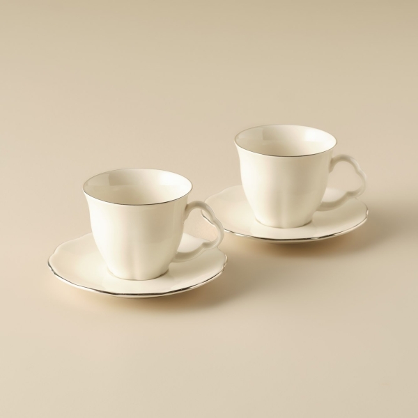 2 Pieces Clover Porcelain Teacup Set 280 cc - Silver 