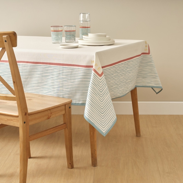 Serenity Cotton Tablecloth 153 x 250 cm - Turquoise / White