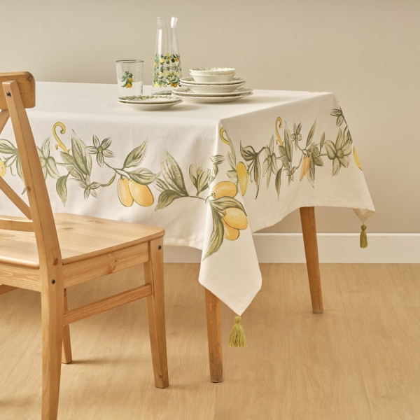 Sicilia Cotton Tablecloth 150 x 250 cm - Green / Yellow / White