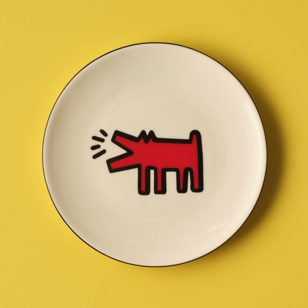 6 Pieces Keith Haring Paw Porcelain Cake Plate 19 cm - Red