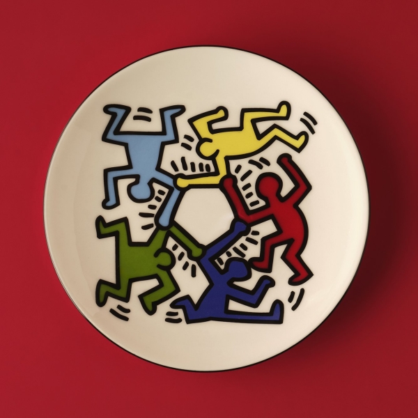 6 Pieces Keith Haring Colored Porcelain Cake Plate 19 cm - Multicolor