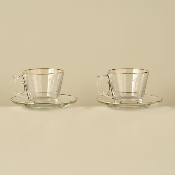 2 Pieces Premium Tea Cup Set 195 ml - Gold