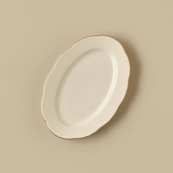 2 Pieces Clover Porcelain Boat Plate 25 cm - Gold
