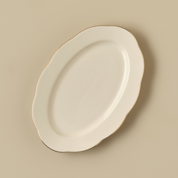 2 Pieces Clover Porcelain Boat Plate 30 cm - Gold
