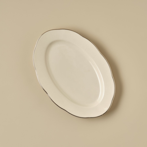 2 Pieces Clover Porcelain Boat Plate 25 cm - Silver