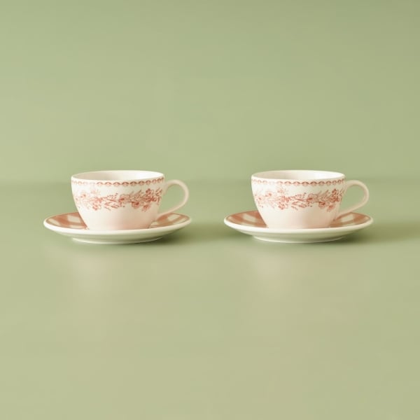 2 Pieces Pavia Porcelain Tea Cup Set 270 ml - Salmon