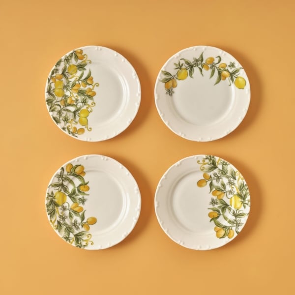 4 Pieces Sicilia Porcelain Cake Plate Set 20 cm - Yellow