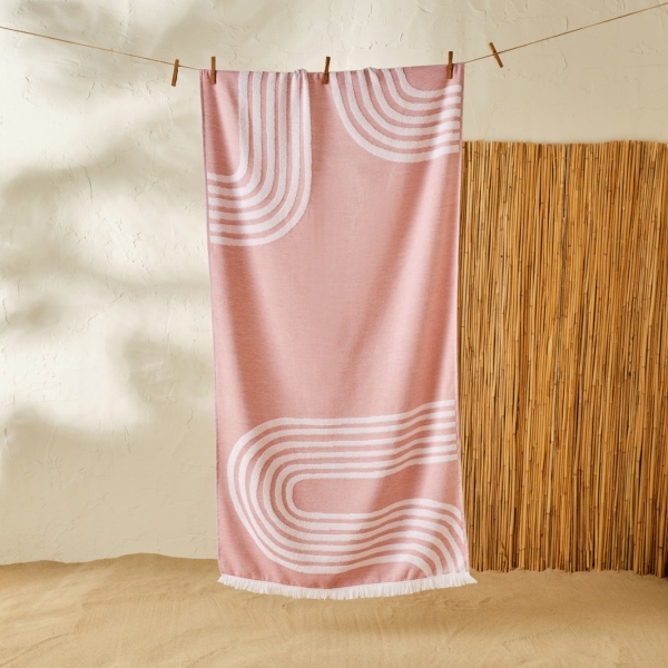 Grace Cotton Beach Towel 75 x 150 cm - Pink / White