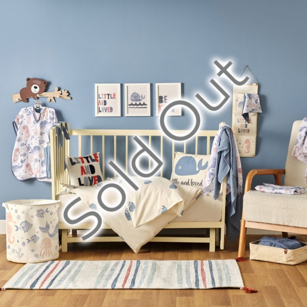 3 Pieces Marine Cotton Ranforce Baby Duvet Cover Set 100 x 150 cm - Blue / White