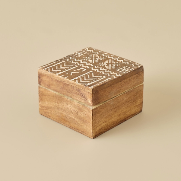 Ethnic Decorative Box 10 x 10 x 6 cm - Beige