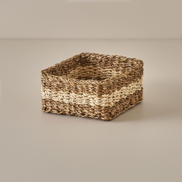 Lucia Square Wicker Basket 26 x 26 x 12 cm - Brown / Beige