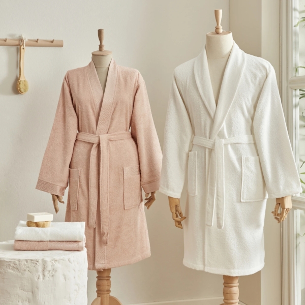 4 Pieces Lucia Family Bathrobe Set S/M, L/XL - Powder Pink / Off White