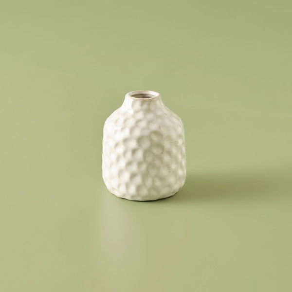 Dented Stoneware Vase 8 x 9 cm - Cream