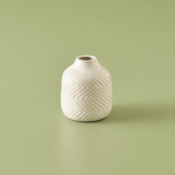 Zigzag Stoneware Vase 8 x 9 cm - Cream