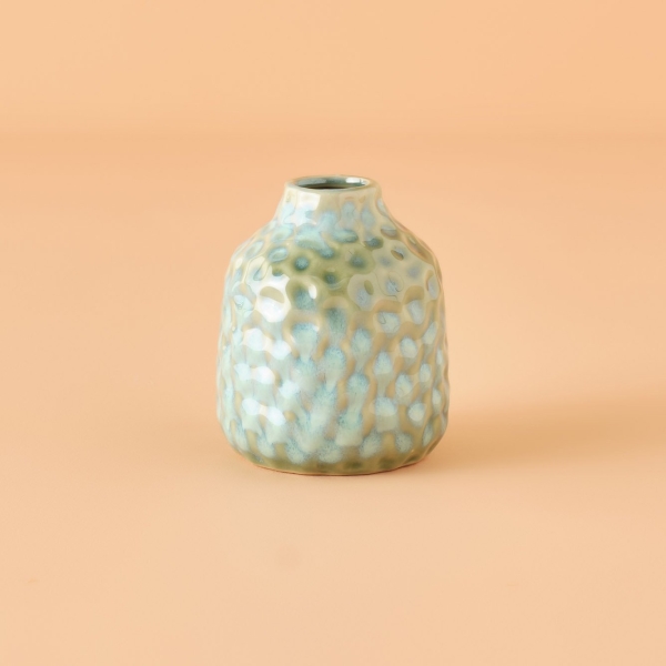 Spots Stoneware Vase 8 x 9 cm - Blue